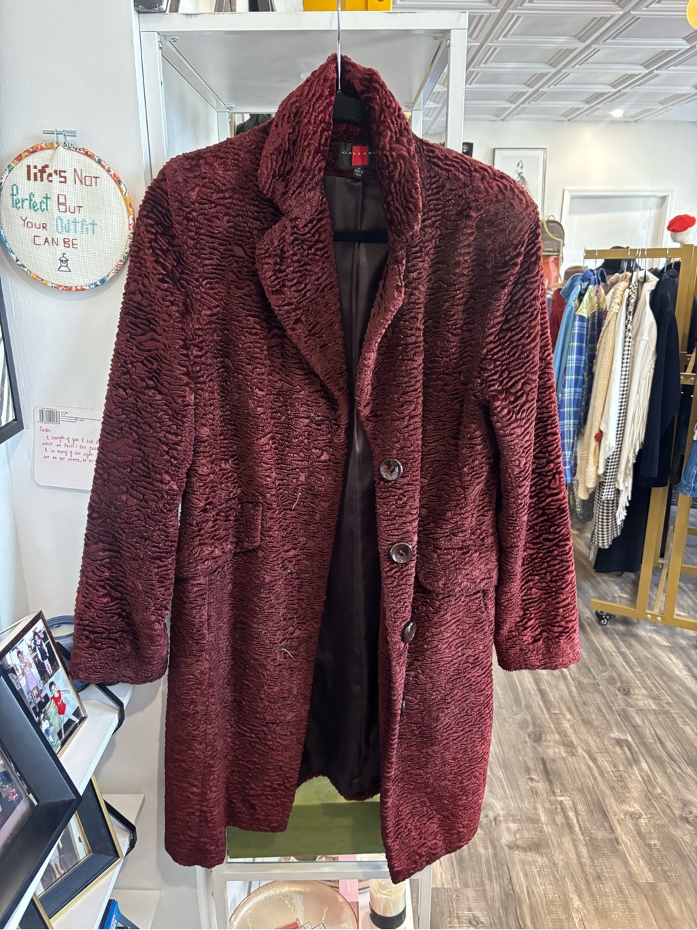 Gallery Burgundy Faux Fur trench Pea Coat